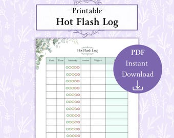 Hot Flash Log Printable PDF | Menopause Tracker | Symptom Journal | Hot Flash Journal | Menopause Log Book | Wellness Planner