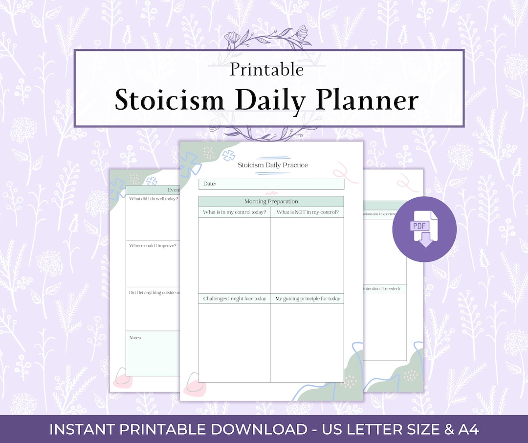 Stoicism Daily Planner Printable PDF, Stoic Journal PDF, Daily Reflection Worksheet, Self ...