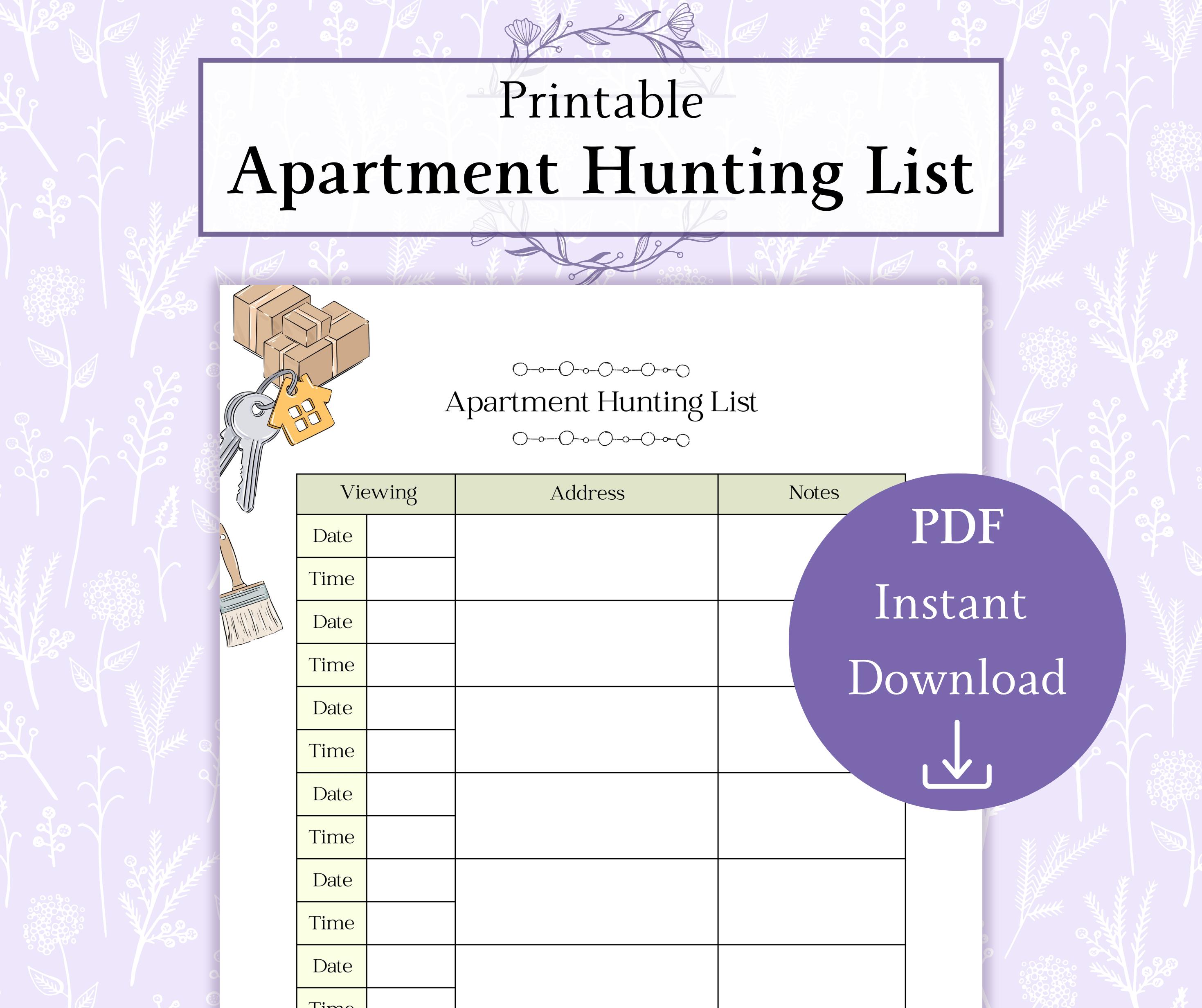 Apartment Hunting List Printable PDF | House Hunting List | Apartment ...