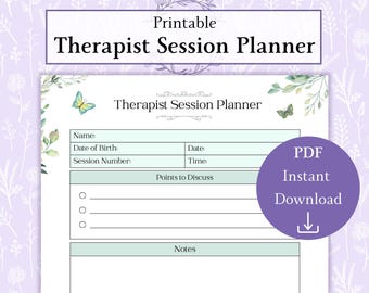 Therapist Planner Printable PDF | Therapist Notes | Treatment Plan | Pre Session Notes | Therapy Session Planner