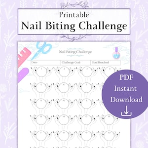 Puede incluir: Plantilla imprimible para el desafío de morderse las uñas con 20 círculos para colorear a medida que avanza. El rastreador tiene una sección para la fecha, el objetivo del desafío y el objetivo alcanzado. El rastreador está diseñado para ayudarte a dejar de morderte las uñas.