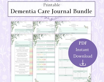 Dementia Care Journal Bundle Printable PDF | Dementia Symptom Tracker | Dementia Worksheet | Dementia Care Log