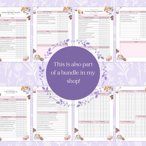 Pode incluir: Um conjunto de listas de verifica&ccedil;&atilde;o imprim&iacute;veis para um caf&eacute; ou loja de caf&eacute;. As listas de verifica&ccedil;&atilde;o s&atilde;o projetadas com um tema floral e incluem se&ccedil;&otilde;es para as tarefas de abertura, fechamento e limpeza. As listas de verifica&ccedil;&atilde;o fazem parte de um pacote dispon&iacute;vel na loja.