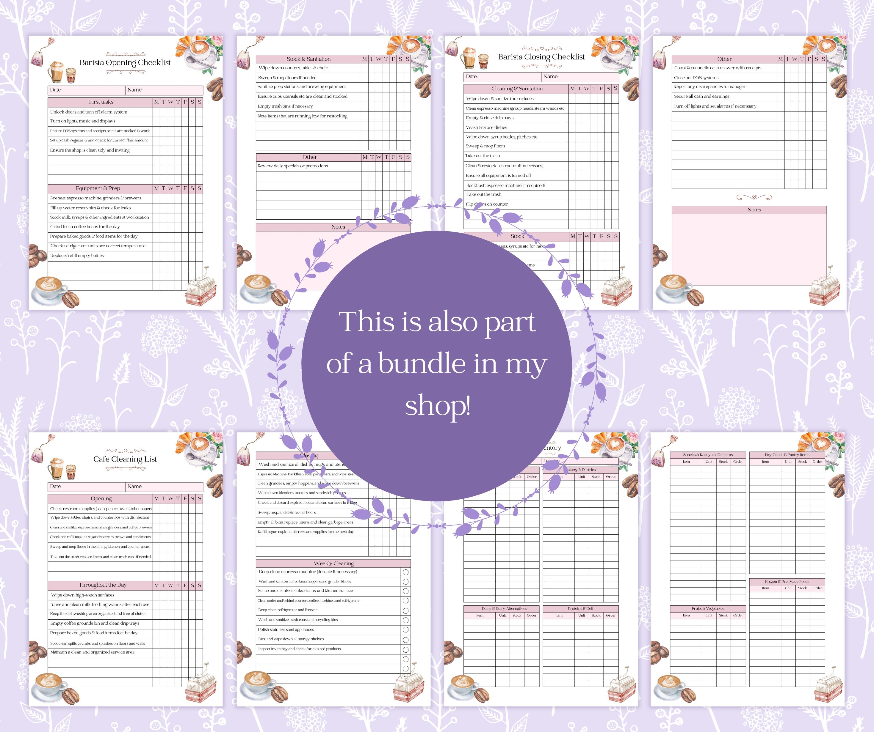 Store Closing List Example Barista Closing Checklist Printable PDF | Cafe Checklist | Server ...