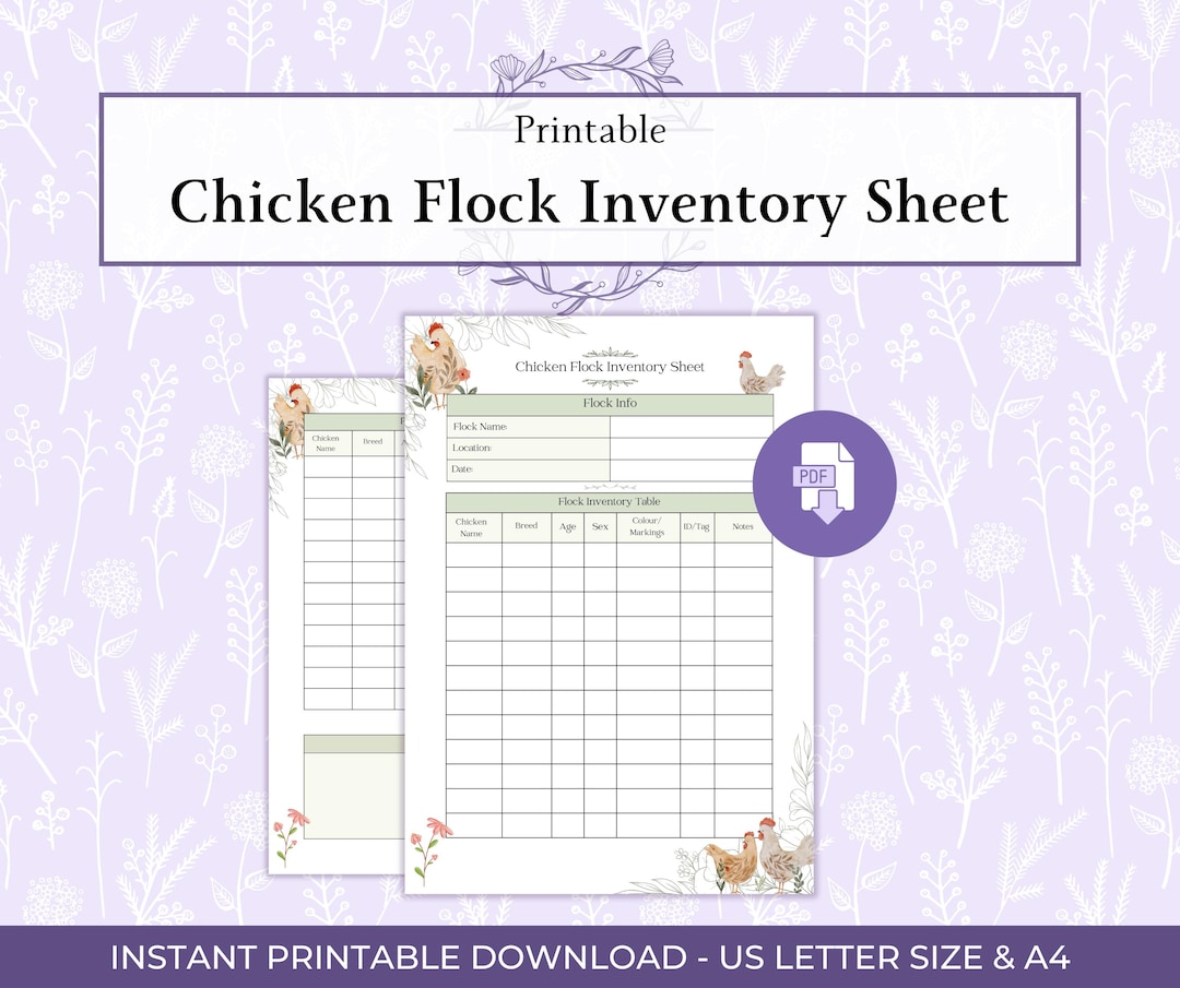 Chicken Flock Inventory Sheet Printable PDF, Backyard Chicken Tracker ...