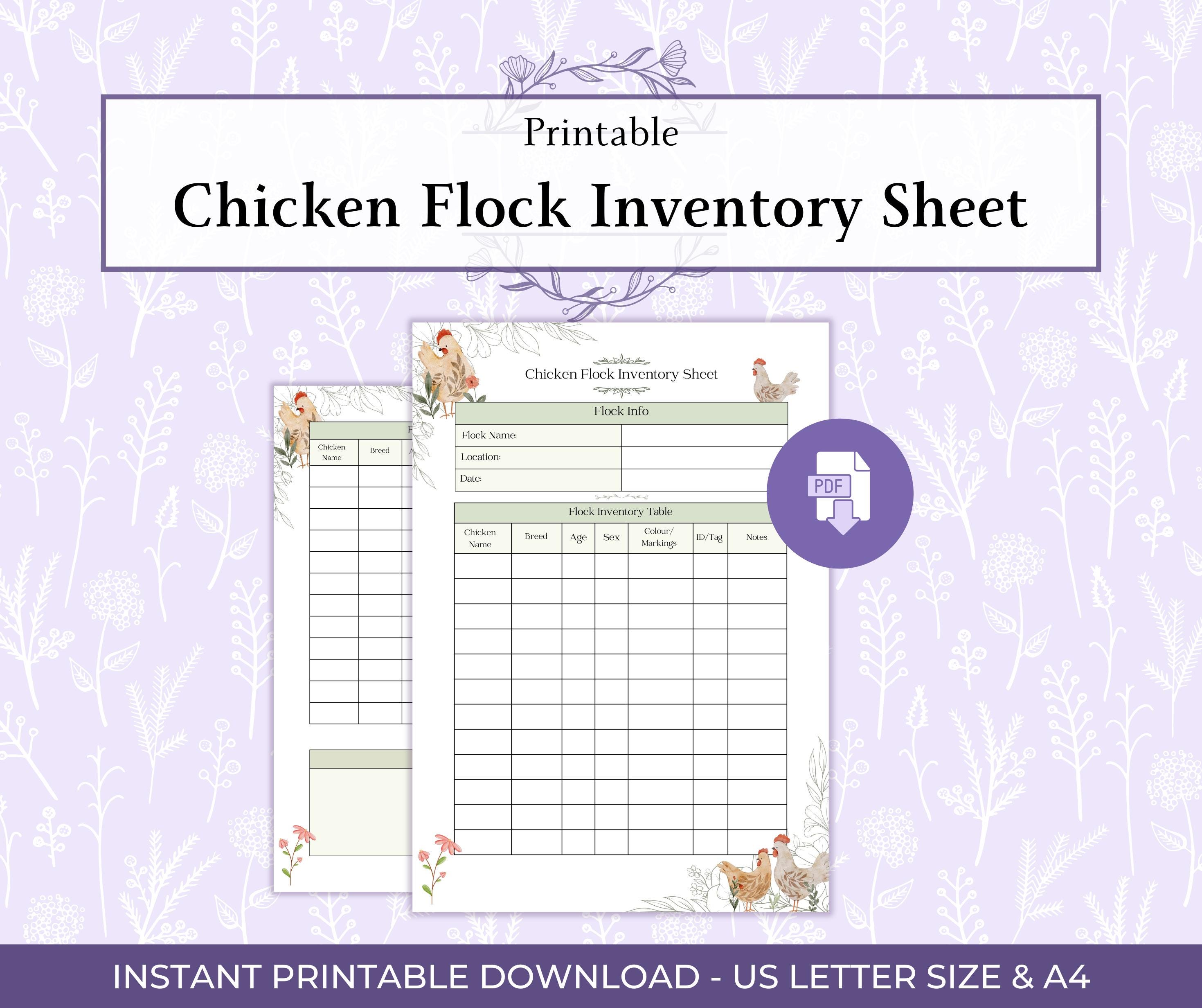 Chicken Flock Inventory Sheet Printable PDF, Backyard Chicken Tracker ...