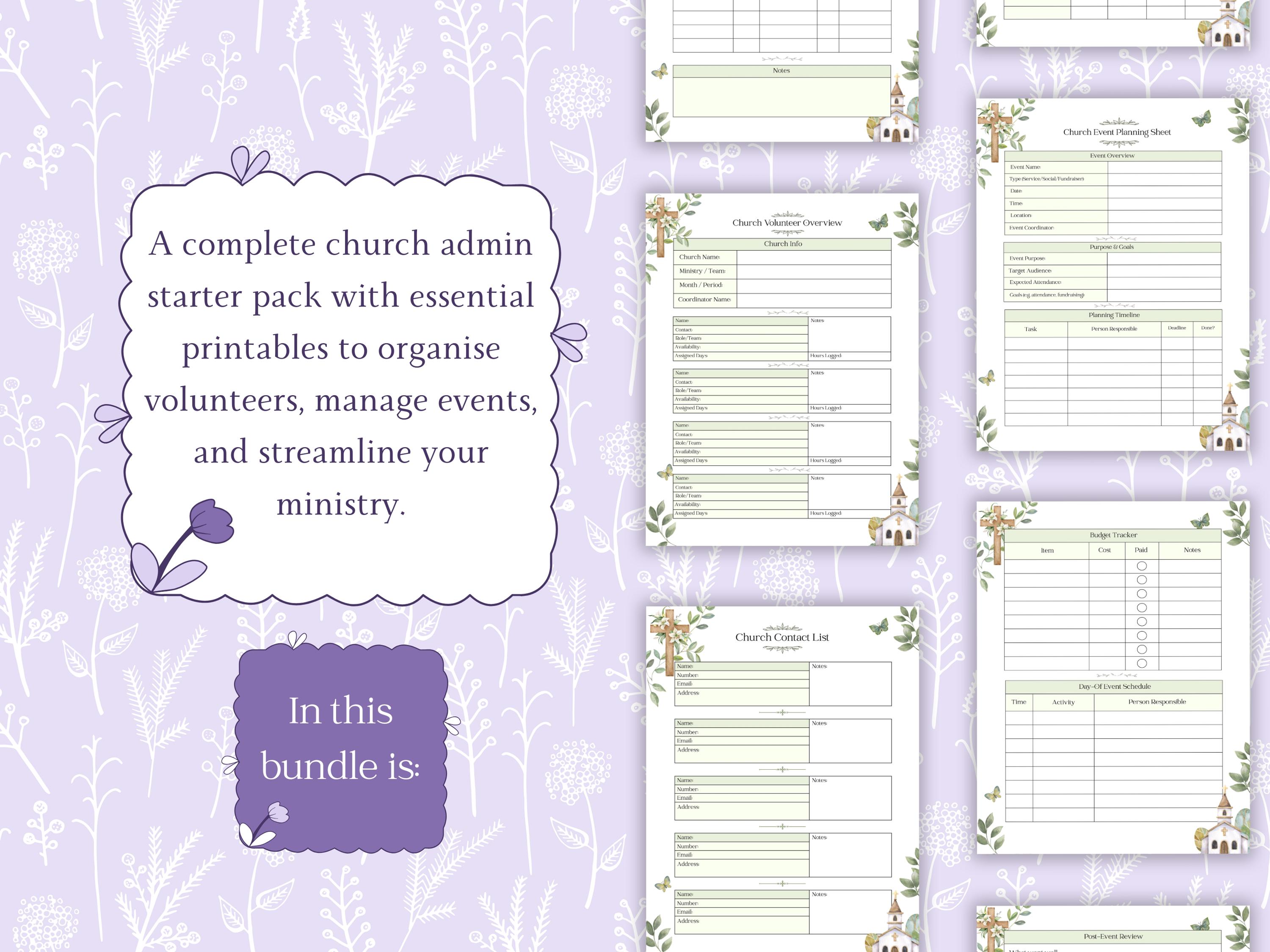 Admin Church Layout Church Admin Starter Pack Bundle Printable PDF, Church Planner ...