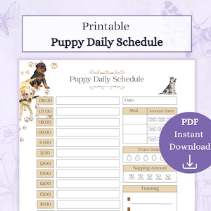 Programme quotidien des chiots PDF imprimable | Agenda pour chiots | Soignant pour chien | Traqueur quotidien de chien | Journal du chien