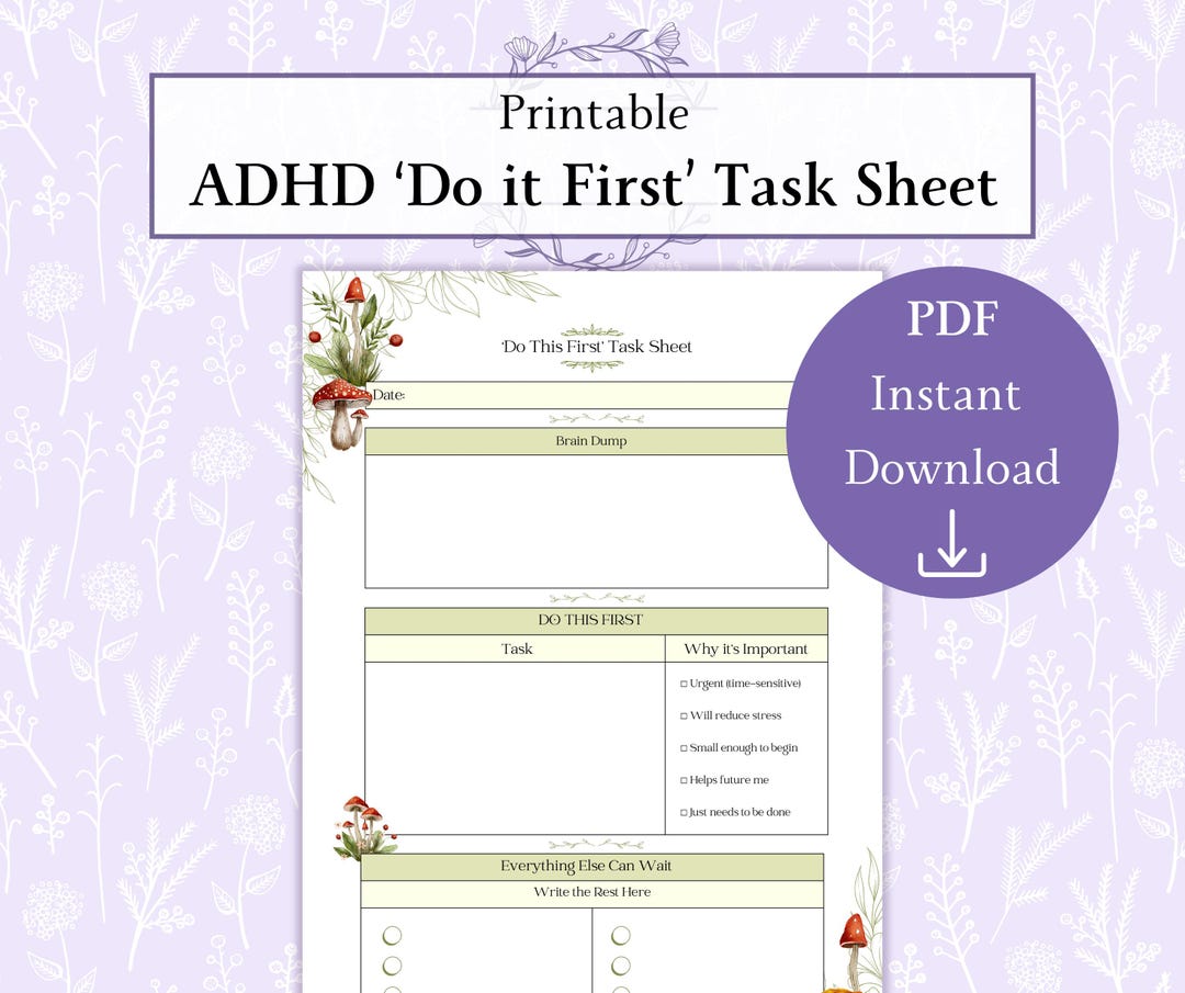 Do This First Task Sheet for ADHD Printable PDF, Decision Fatigue ...
