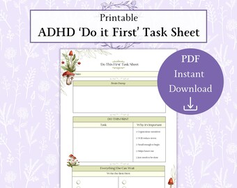 Do This First Task Sheet for ADHD Printable PDF, Decision Fatigue Planner, Low Energy Task Starter, Burnout Friendly