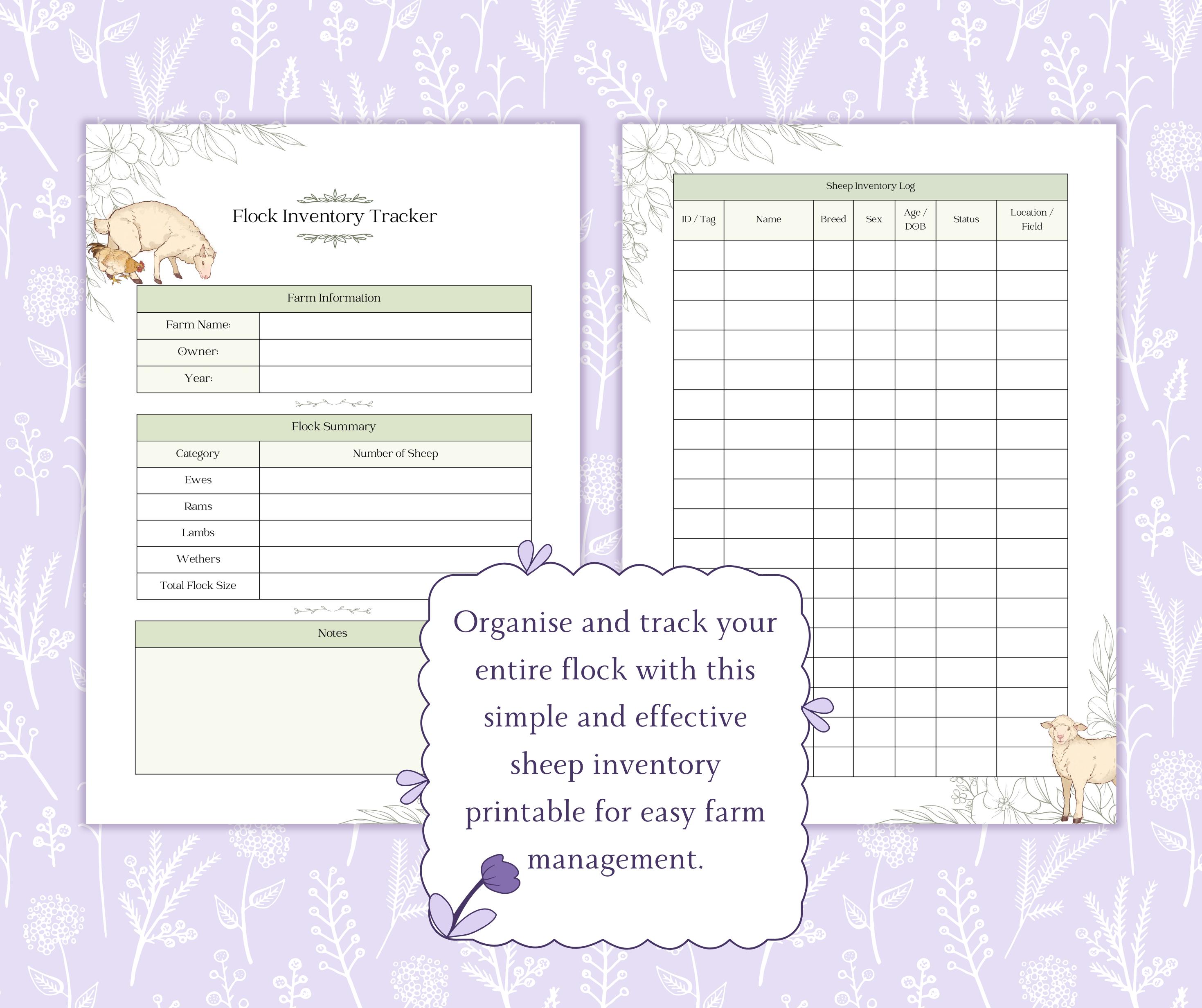 Flock Inventory Tracker Printable PDF, Sheep Record Sheet, Livestock ...