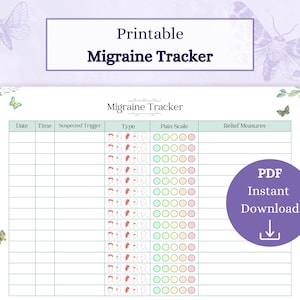 Migraine Tracker Printable PDF | Headache Diary | Migraine Journal | Medical Diary | Symptom Tracker | Pain Tracker