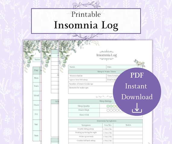 Insomnia Log Printable PDF | Sleep Log Printable | Sleep Disorder Log | Sleep Tracker PDF | Weekly Sleep Tracker | Trouble Sleeping Log