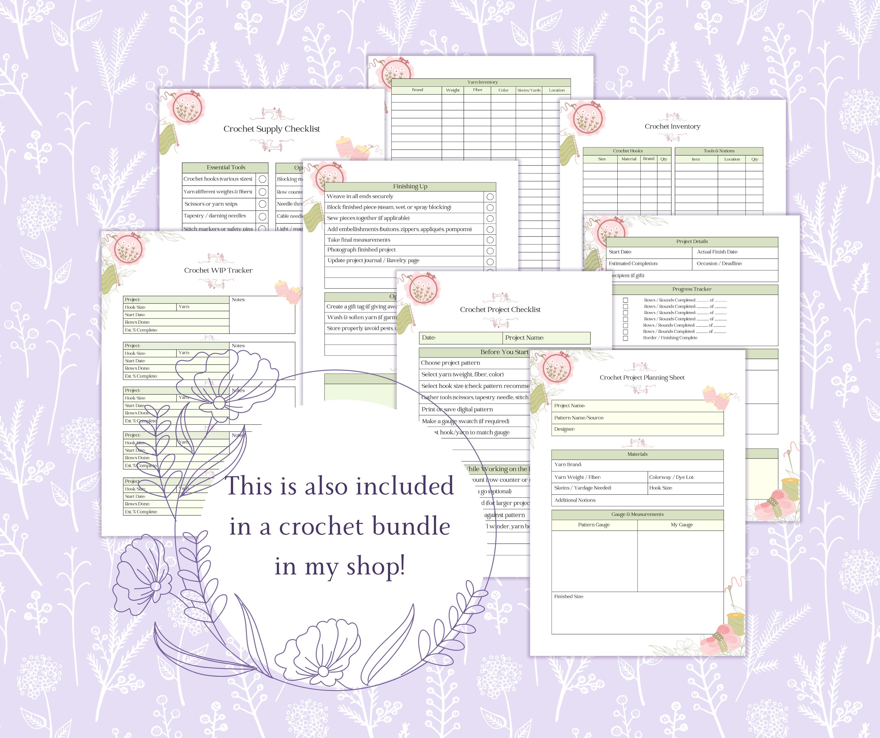 Crochet WIP Tracker Printable PDF, Crochet Project Planner, Crochet ...