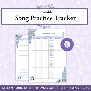 歌の練習トラッカー（印刷可能なPDF）、歌唱進捗チャート、ボーカル練習チャート、音楽練習トラッカー、歌手の歌の記録