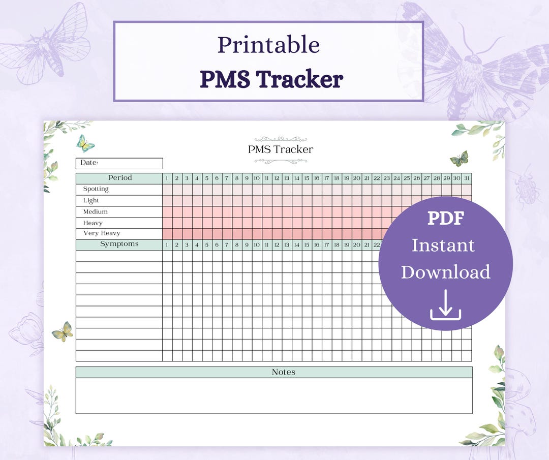 PMS Tracker Printable PDF | Period Journal | Symptom Tracker ...