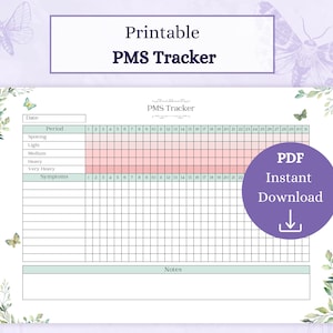 Afdrukbare pdf met PMS-tracker | Periodejournaal | Symptoomtracker | Premenstrueel syndroom | PMS-symptomendagboek