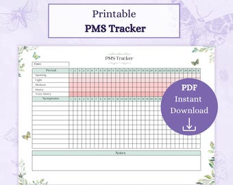 PMS Tracker Printable PDF | Period Journal | Symptom Tracker | Premenstrual Syndrome | PMS Symptom Journal