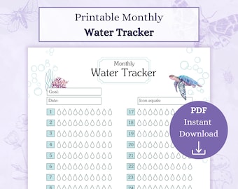 Monthly Water Tracker Printable PDF | Fluid Tracker | Hydration Tracker | Self Care Journal | Monthly Health Planner