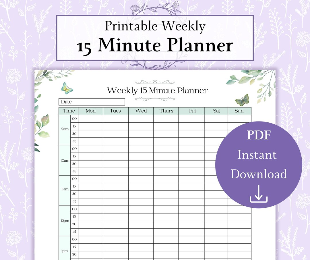 Weekly 15 Minute Planner Printable PDF 15 Minutes Planner Block weekly-15-minute-planner-printable-pdf-15-minutes-planner-block