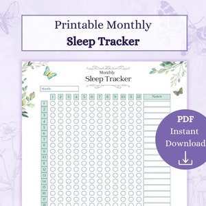 PDF stampabile con rilevatore del sonno / Diario mensile del sonno / Programma del sonno / Diario notturno / Lista di controllo per la cura di sé