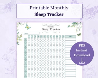 Sleep Tracker Printable PDF | Monthly Sleep Diary | Sleep Schedule | Night Time Journal | Self Care Checklist