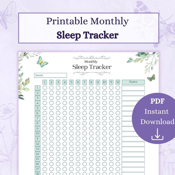 Sleep Tracker Printable PDF | Monthly Sleep Diary | Sleep Schedule | Night Time Journal | Self Care Checklist