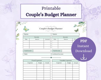 Planificador de presupuesto para parejas (PDF imprimible) / Diario financiero para parejas / Planificador de presupuesto / Registro de gastos