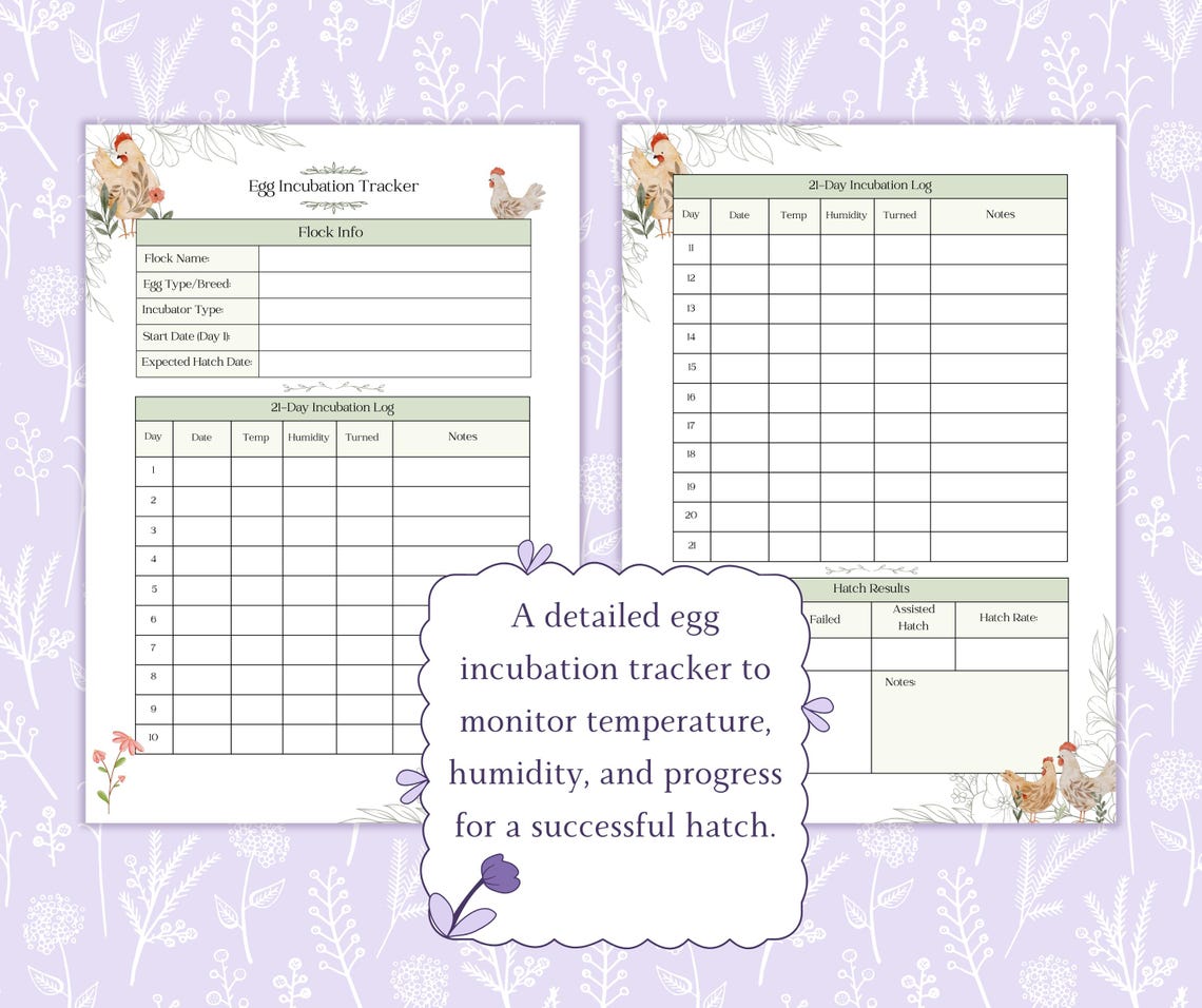 Chicken Egg Incubation Tracker Printable PDF, 21 Day Hatch Log ...
