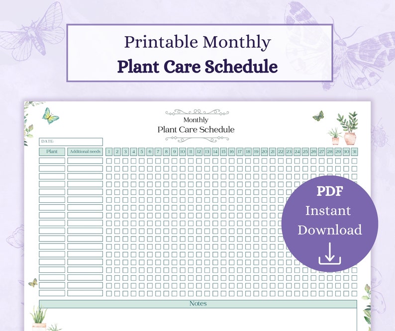 Plant Watering Schedule Printable PDF | Monthly Plant Care Journal | Garden Planner | Indoor ...