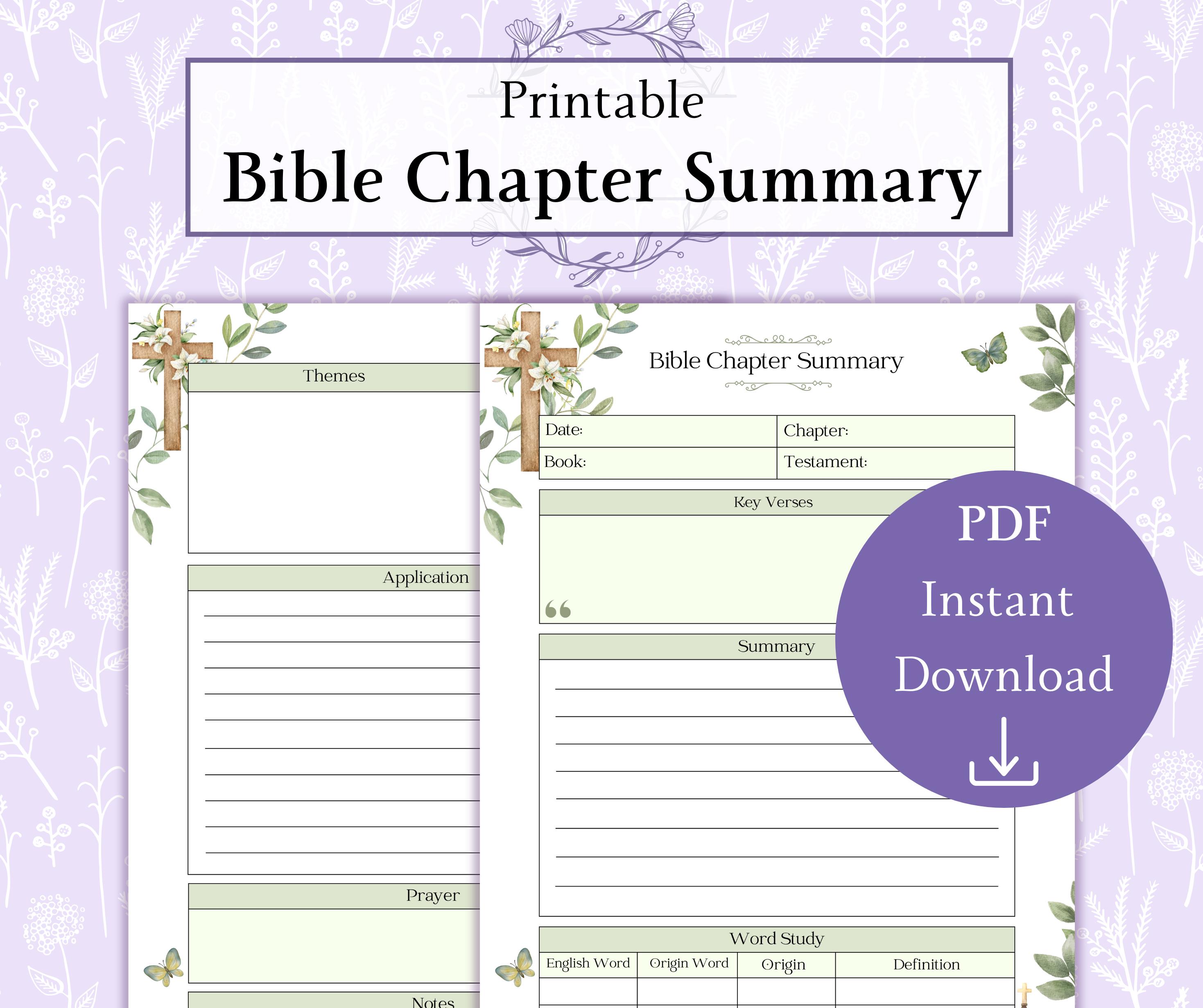 Bible Chapter Summary Printable PDF | Bible Chapter Study Journal ...