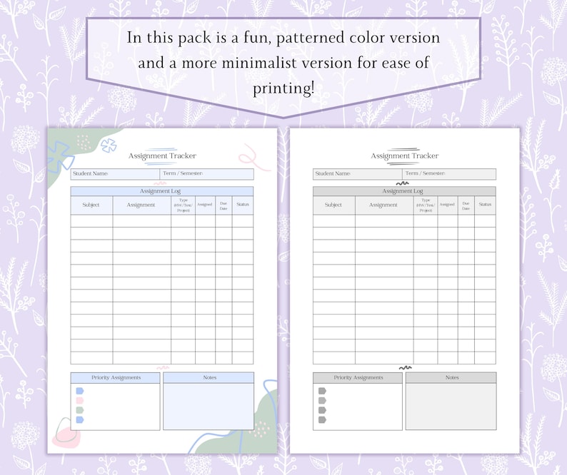 Assignment Tracker Printable PDF, Student Homework & Project Tracker ...