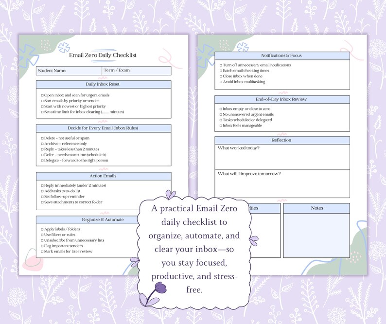 Inbox Checklist Email Zero Daily Checklist Printable PDF, Inbox Zero Planner, Email ...