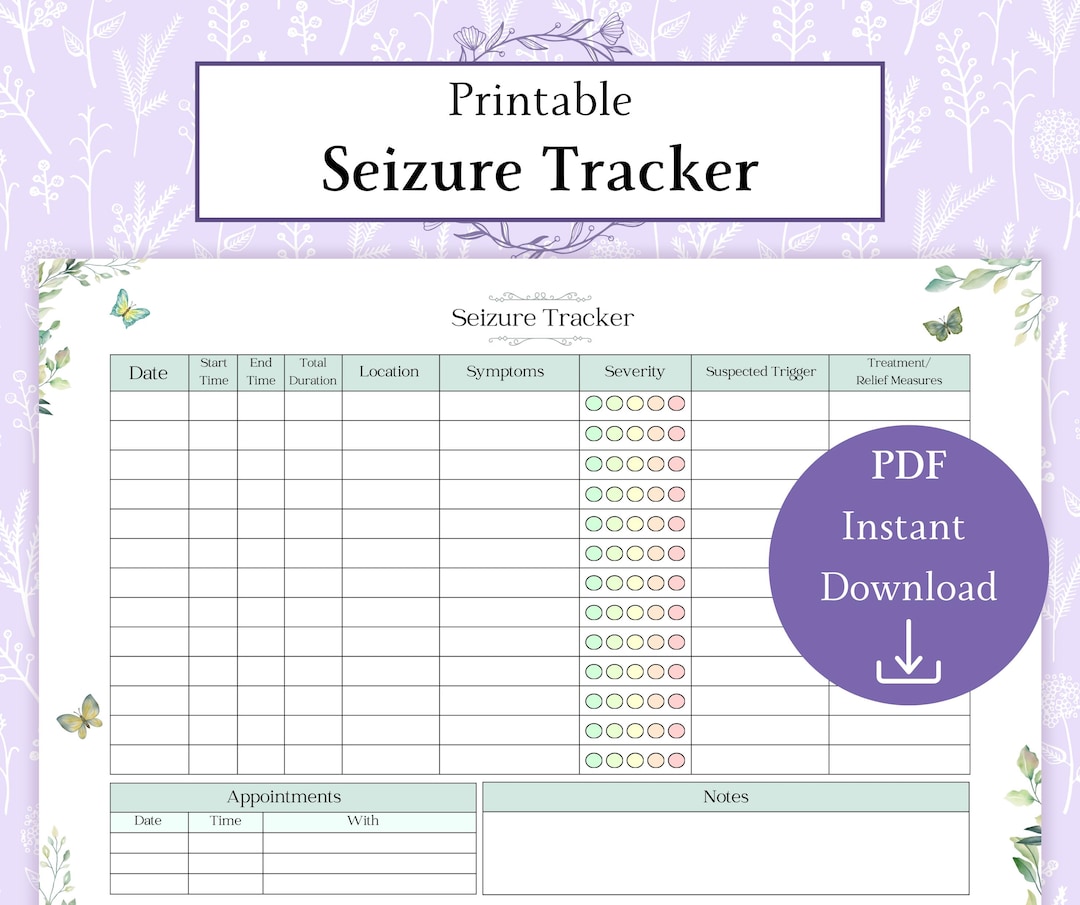 Seizure Tracker Printable PDF | Epilepsy Log | Seizure Log | Medical ...