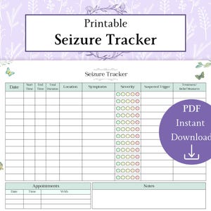 Afdrukbare pdf met aanvalstracker | Epilepsielogboek | Inbeslagnemingslogboek | Medische tracker | Epilepsiedagboek | Symptoomtracker