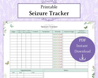 Seizure Tracker Printable PDF | Epilepsy Log | Seizure Log | Medical Tracker | Epilepsy Journal | Symptom Tracker