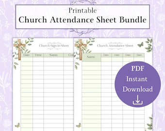 Church Attendance Sheet Bundle Printable PDF | Attendance Chart | Church Sign Up Sheet | Attendance Record