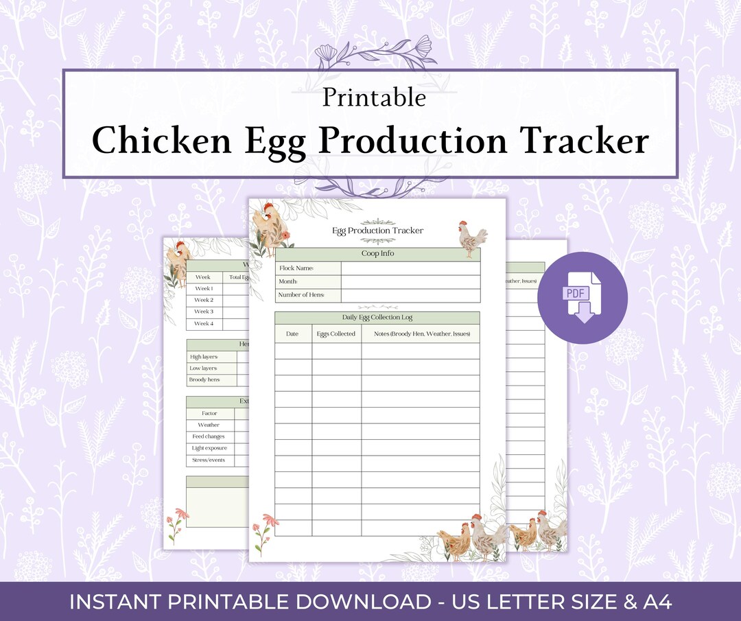 Chicken Egg Production Tracker Printable PDF, Egg Collection Log ...