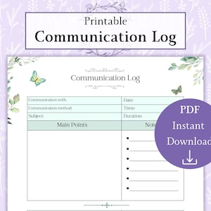 Communication Log Printable PDF | Message Log | Conversation Log | Call Log | Meeting Log | Client Communication