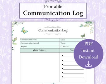 Communication Log Printable PDF | Message Log | Conversation Log | Call Log | Meeting Log | Client Communication