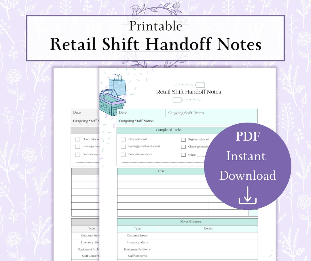 Retail Handoff Notes Printable PDF | Retail Shift Notes | Shift Change ...