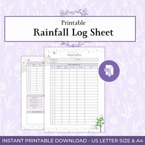Rainfall Log Sheet Printable PDF, Rain Gauge Tracker, Monthly Precipitation Record, Garden & Climate Monitoring Page