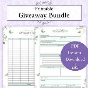 Giveaway Planner and Giveaway Tracker Bundle Printable PDF | Engagement Tracking | Contest Planner | Giveaway Winner