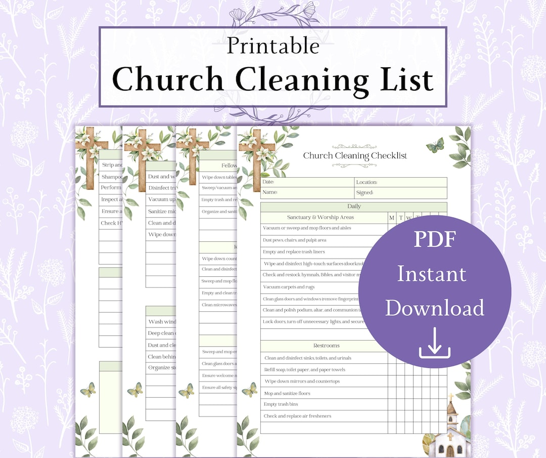 Church Cleaning List Printable PDF Church Cleaning Checklist