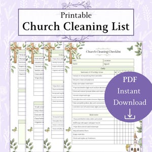 Kirchenreinigungsliste Druckbare PDF | Kirchenreinigung Checkliste | Reinigung Kirchenleitung | Kirche Sauber