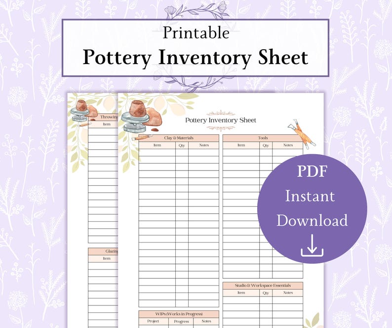 Pottery Inventory Sheet Printable PDF, Ceramic Studio Inventory Tracker, Handmade Pottery Log ...