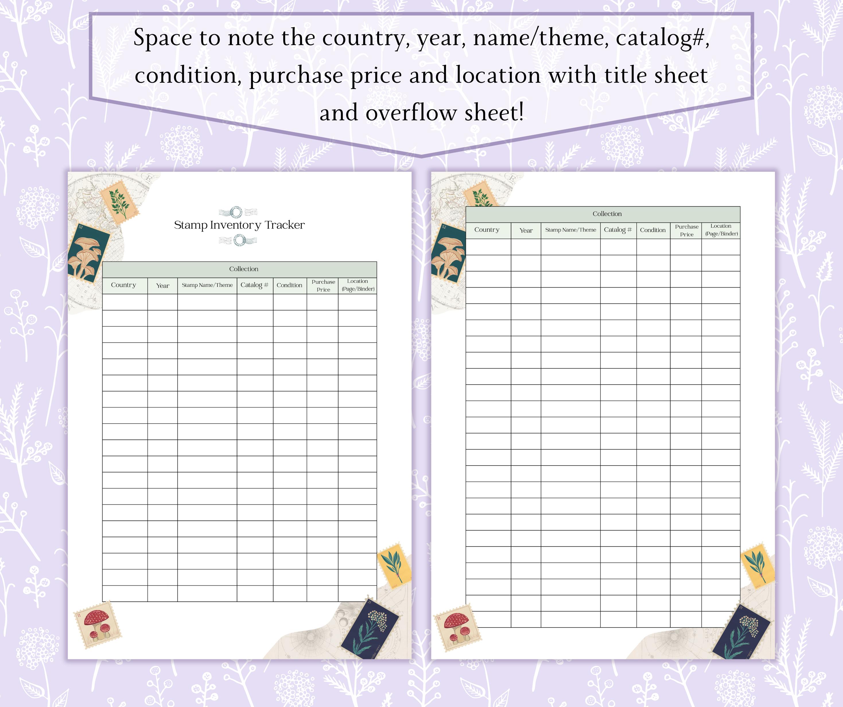 Stamp Inventory Tracker Printable PDF, Stamp Collector Sheet, Stamp ...