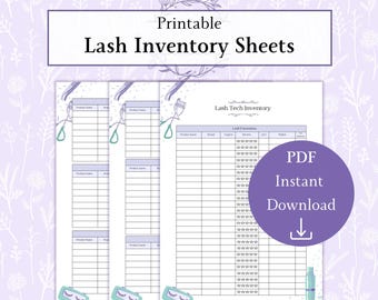 Lash Tech Inventory Tracker Printable PDF | Lash Tech Forms | Eyelash Stock List | Lash Tech Checklist | Salon Business Management