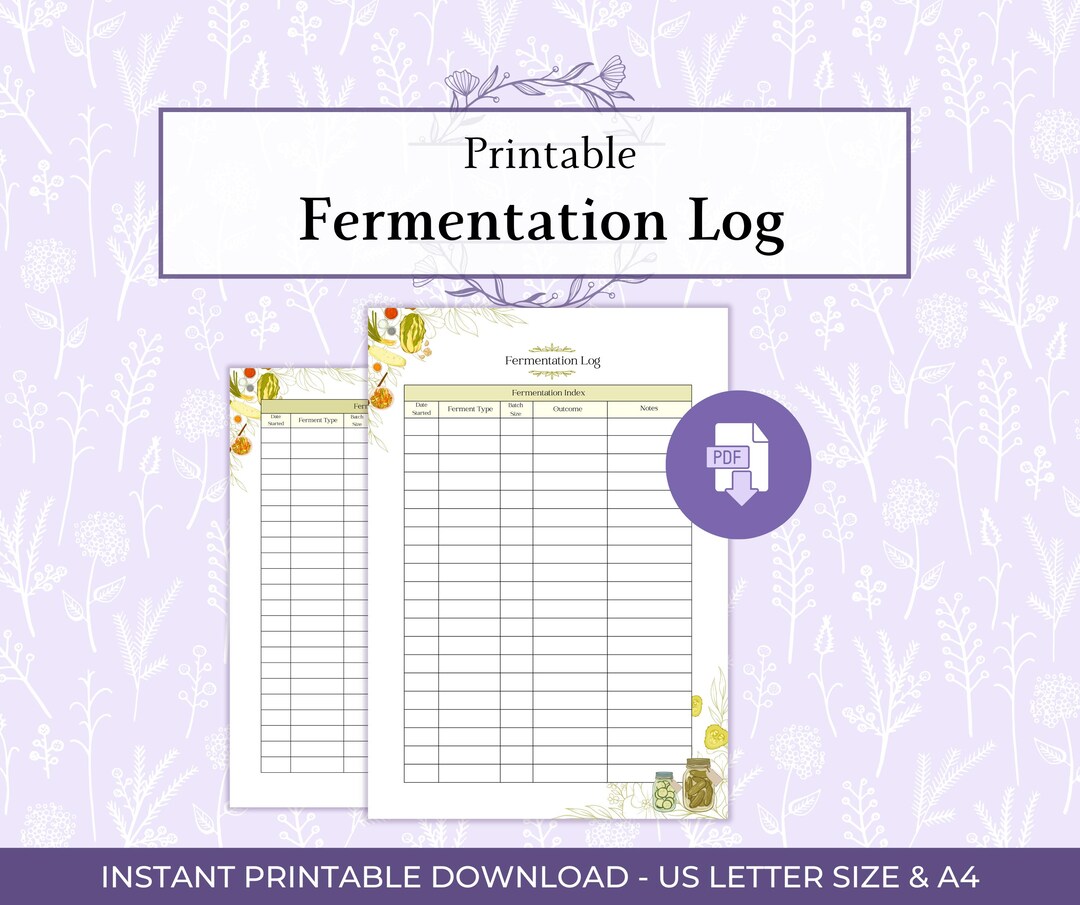 Fermentation Log Printable PDF, Homemade Ferment Tracker, Sauerkraut ...
