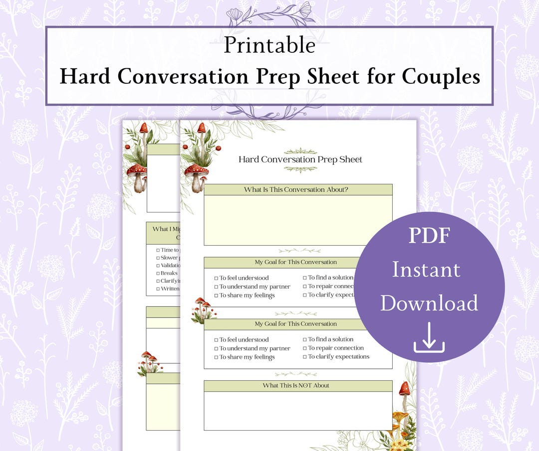 Hard Conversation Prep Sheet for Couples Printable PDF, Difficult Talk ...